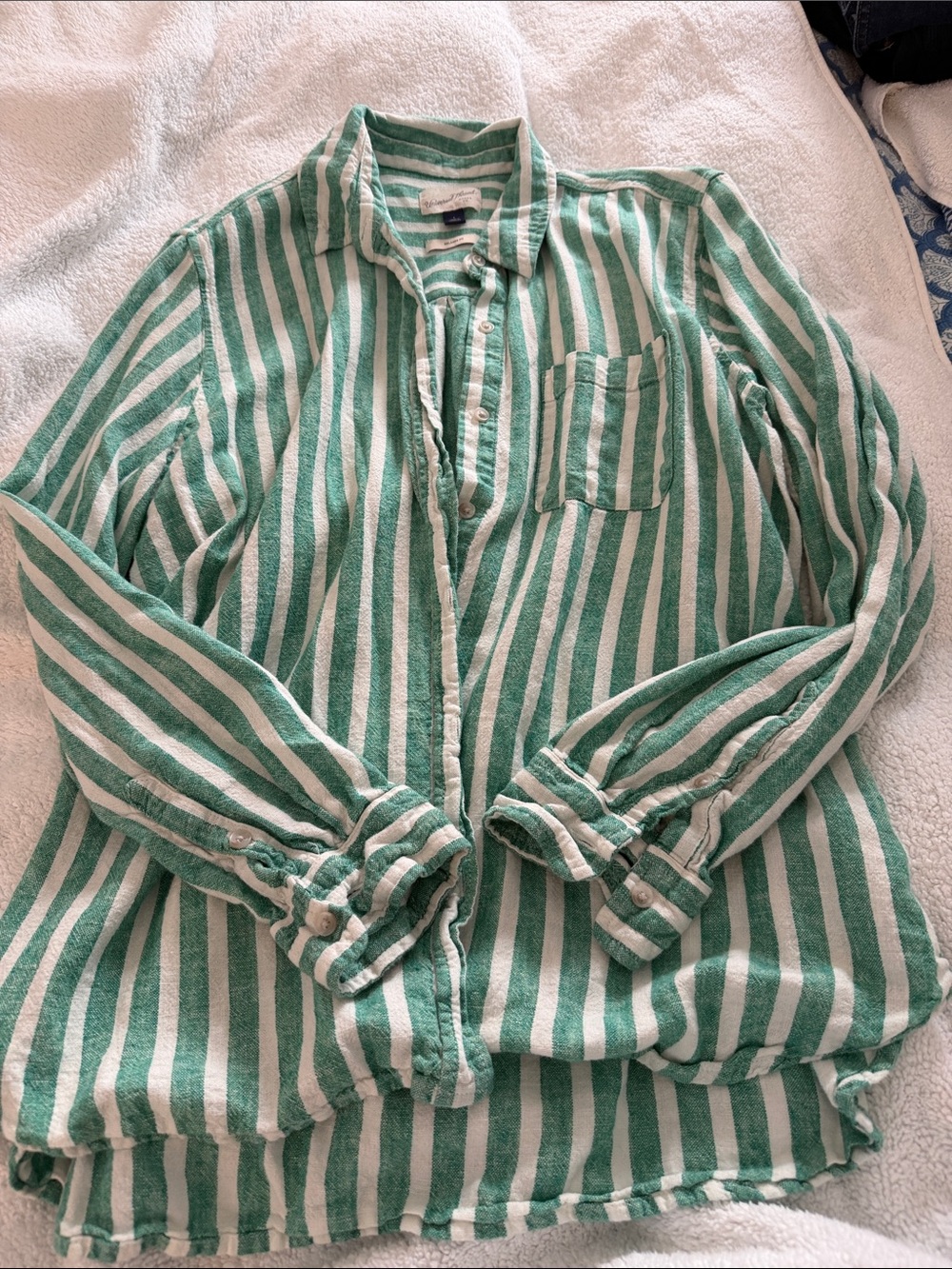 Universal Thread Green and White Striped Button-Down Shirt